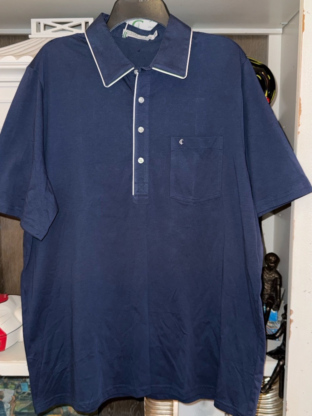 Criquet mens XL blue polo 100% pima cotton white piping trim - Picture 2 of 4